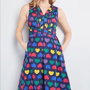 RARE Modcloth A-line rainbow heart dress (Pride!)